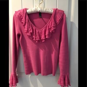 Lauren Ralph Lauren Ruffled V Neck Sweater.